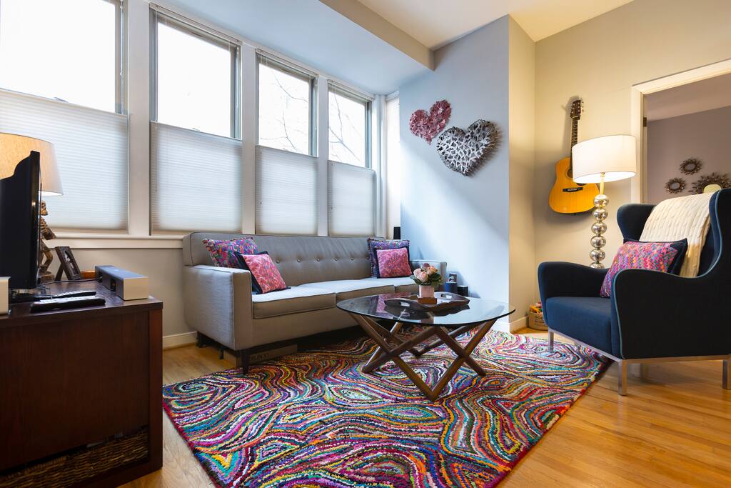 Natural light fills the living area during the day.