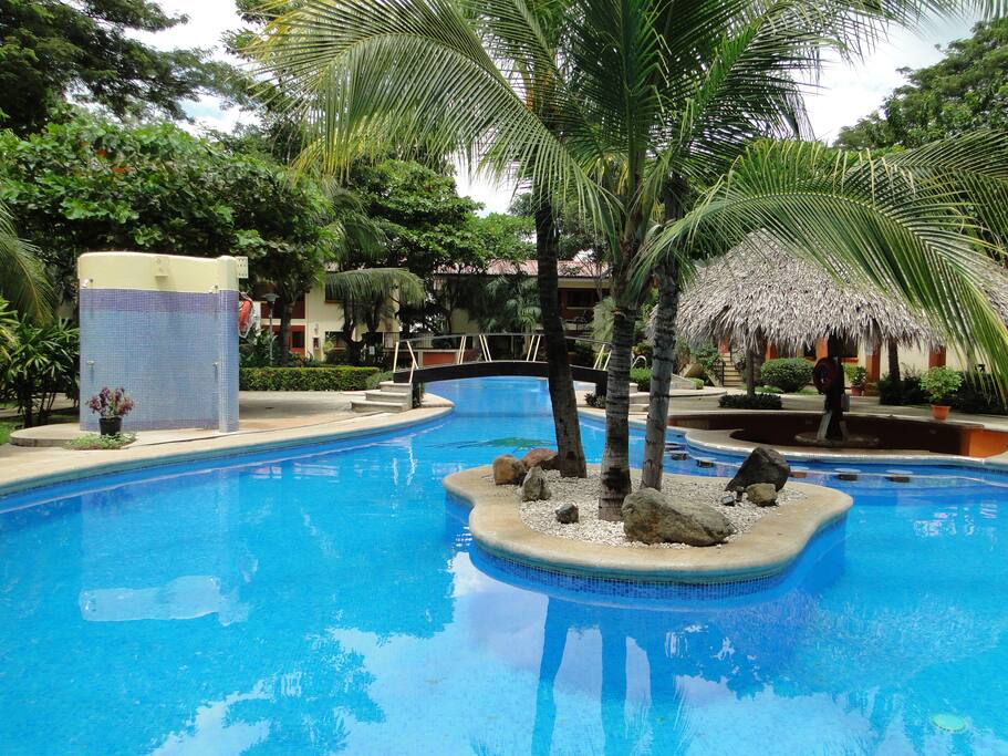Piscina con isola e palme