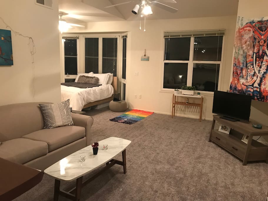 TV, sofa (and sofa bed). Very spacious area