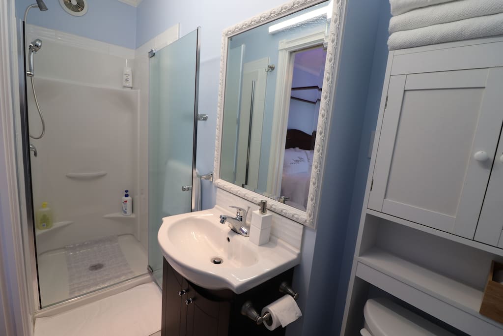 The adjoining bathroom is somewhat small but we are providing luxurious bath and skin products.