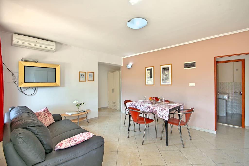 The living room with flatscreen TV