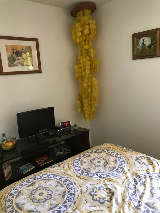 More of the room with cable tv