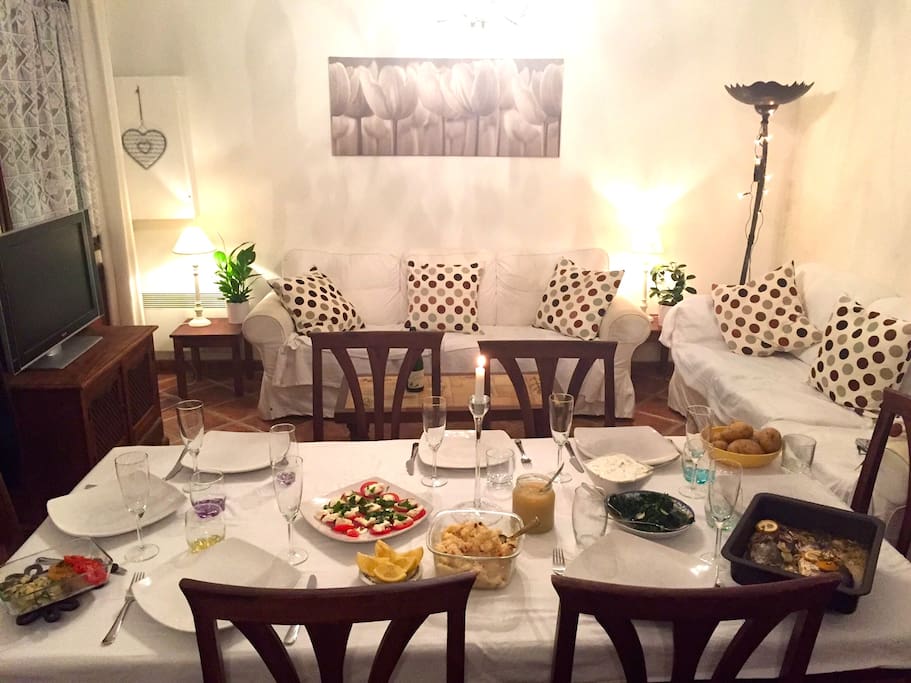 Dining area and living room