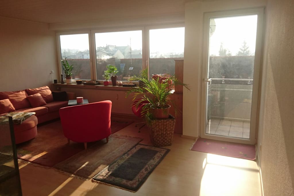 Wohnzimmer mit Balkon - Hier kannst du über die Dächer von Darmstadt schauen