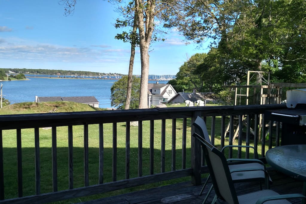 Back deck overlooking Mystic River & Fisher's Island Sound