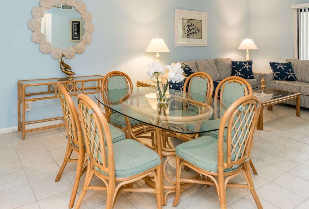 Dining table seats 6.