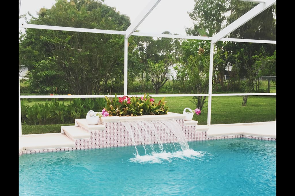 Solar heated illuminated Pool (3-6ft deep) Waterfall for luxurious swimming day or night!