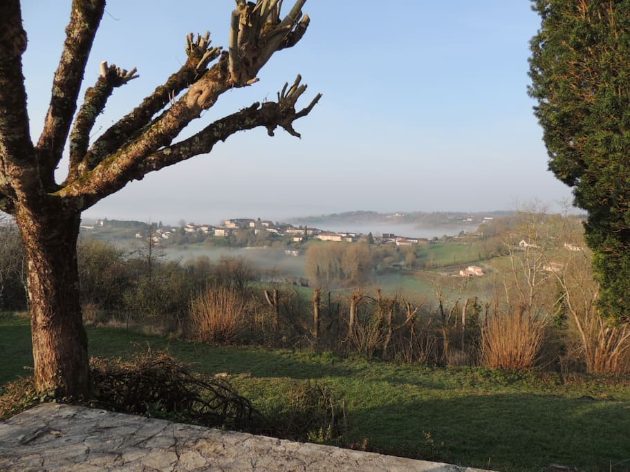 view of the village early morning from the eating terrace