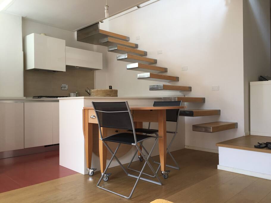 Dining table and kitchen