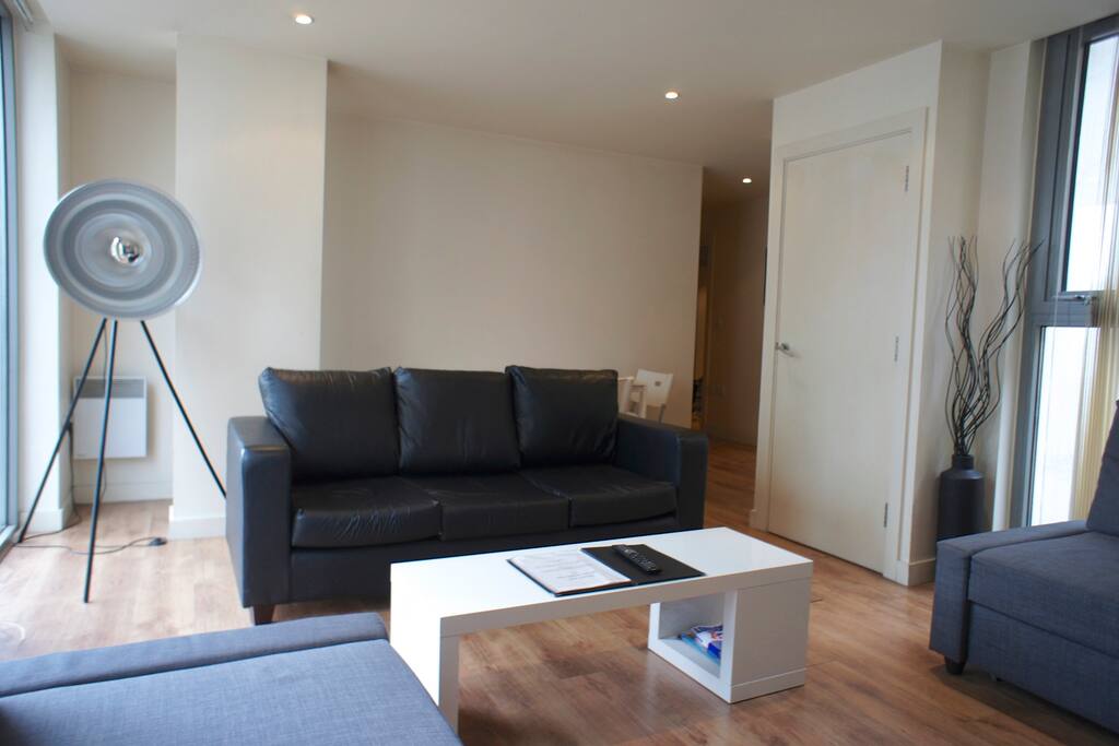 Here's the living room with two double sofa beds