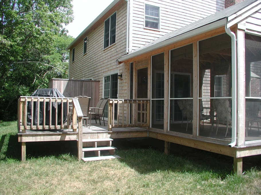 Deck, screened in porch and outdoor shower