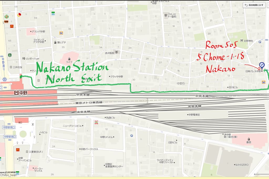 8-minute walk eastward from JR Nakano Station North Exit