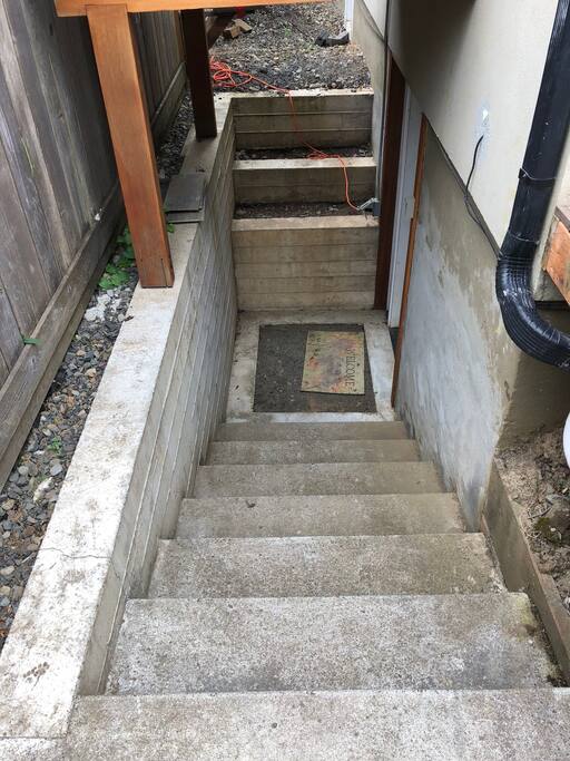 Stairs leading to studio entrance