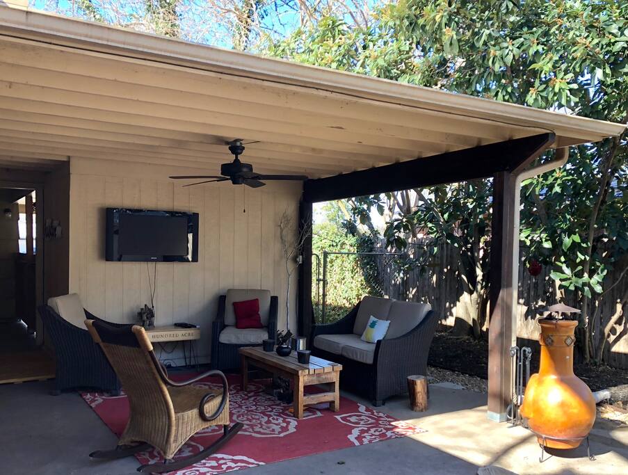 Covered patio off of your room to hang out.