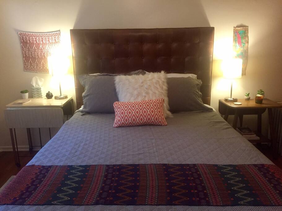 Comfortable, cozy room with quality bedding and a desk for working if need be. Bedside lamps are USB ported for charging your electronics.