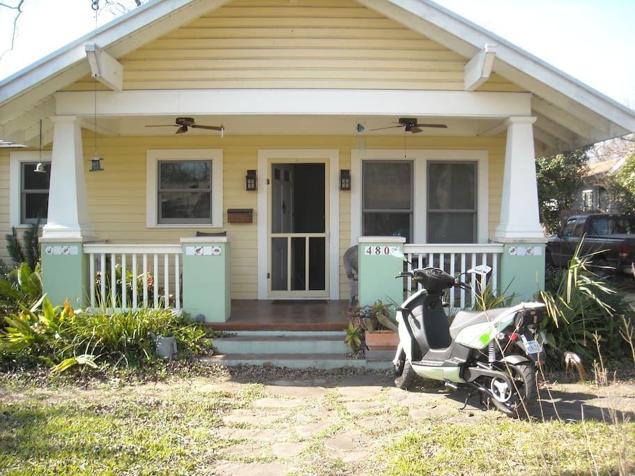 The front porch as featured in This Old House Magazine 2004 with my electric scooter.