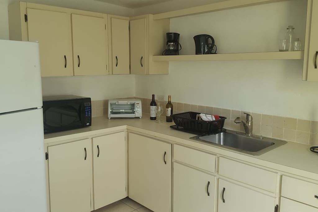 Full Kitchen, Stove, Fridge, Microwave,
Toaster Oven, Coffee Pot, Tea Kettle