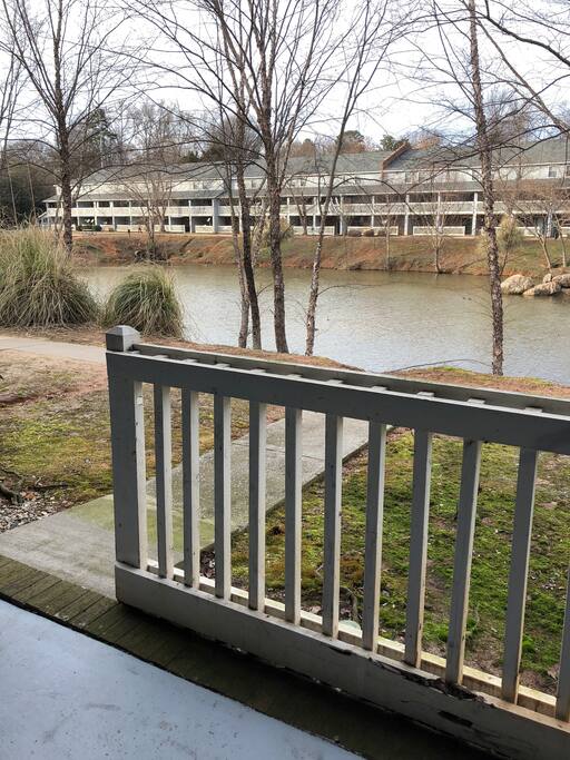 Patio with view overlooking the water