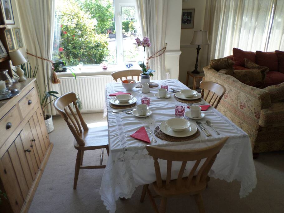 Breakfast served in sunny lounge/dining room