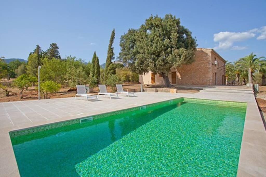 Neuer großer Pool mit umlaufender Terrasse - Sonnenschirme sind vorhanden