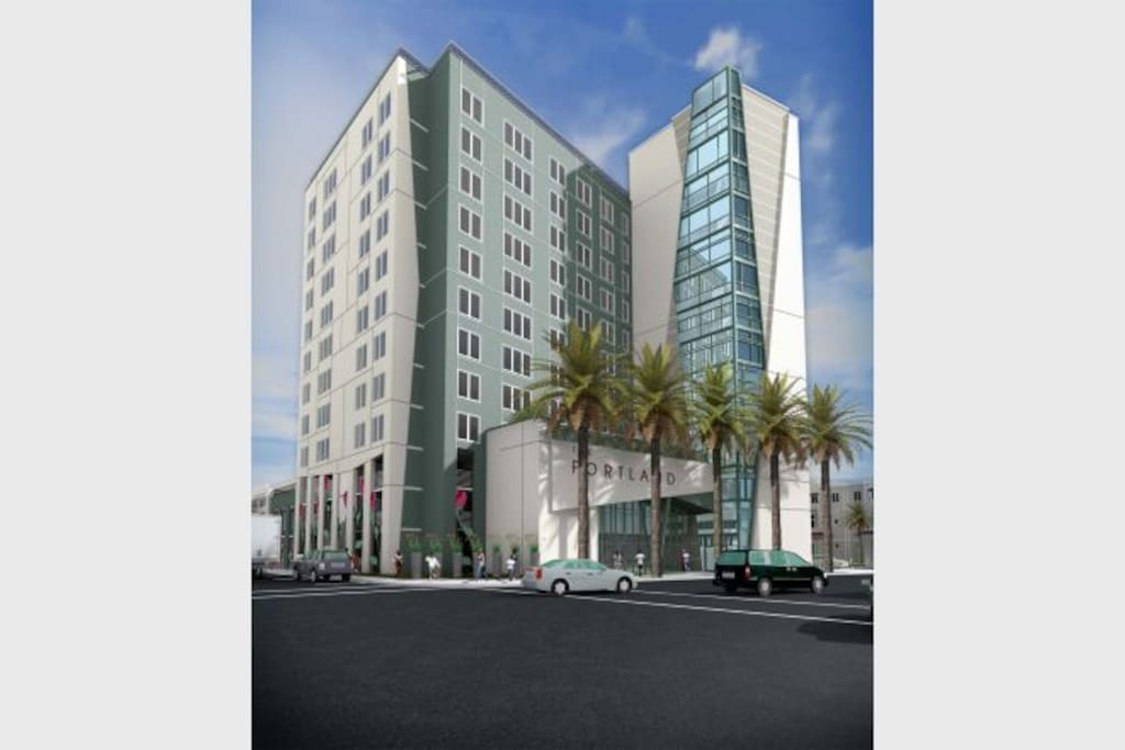 12 story building overlooking downtown and TampaBay