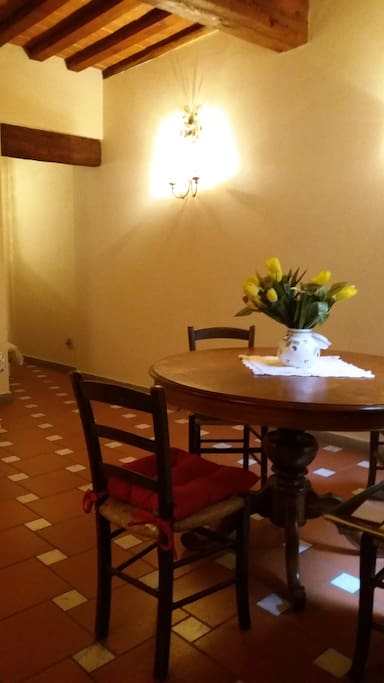 Typical Florentine Living Room with antique wooden ceiling