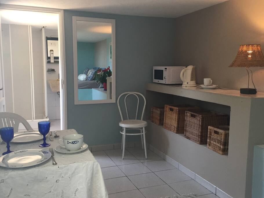 View from the bedroom through to the bathroom, with private entrance