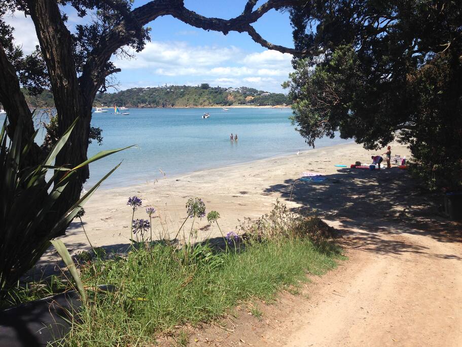 Walk down the track to Oneroa Beach.