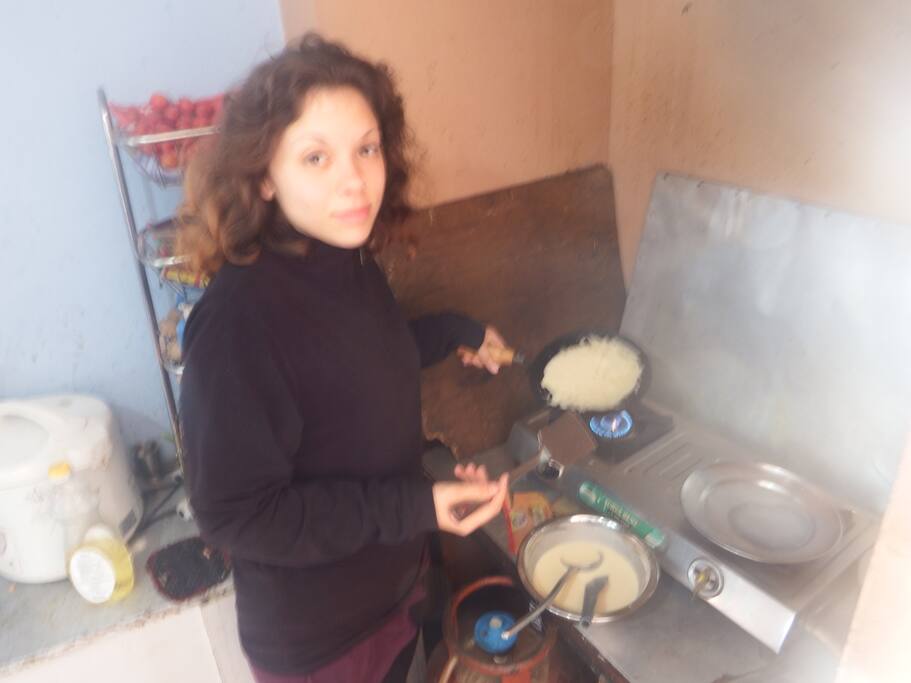Cooking some italian dish (Pasta) by our guest