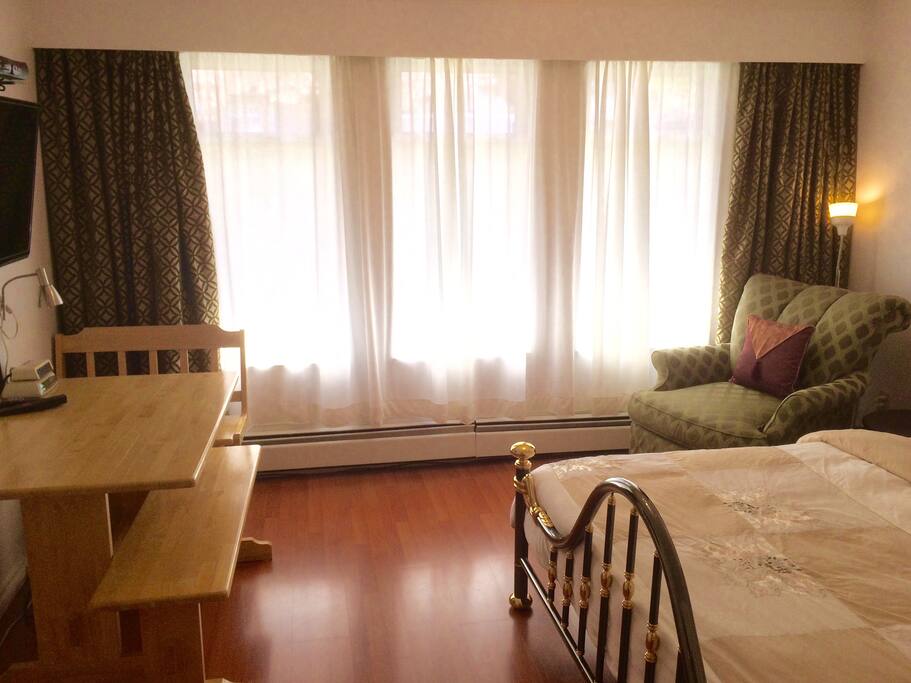 Plenty of natural sunlight, but can be blocked with the black out curtains!