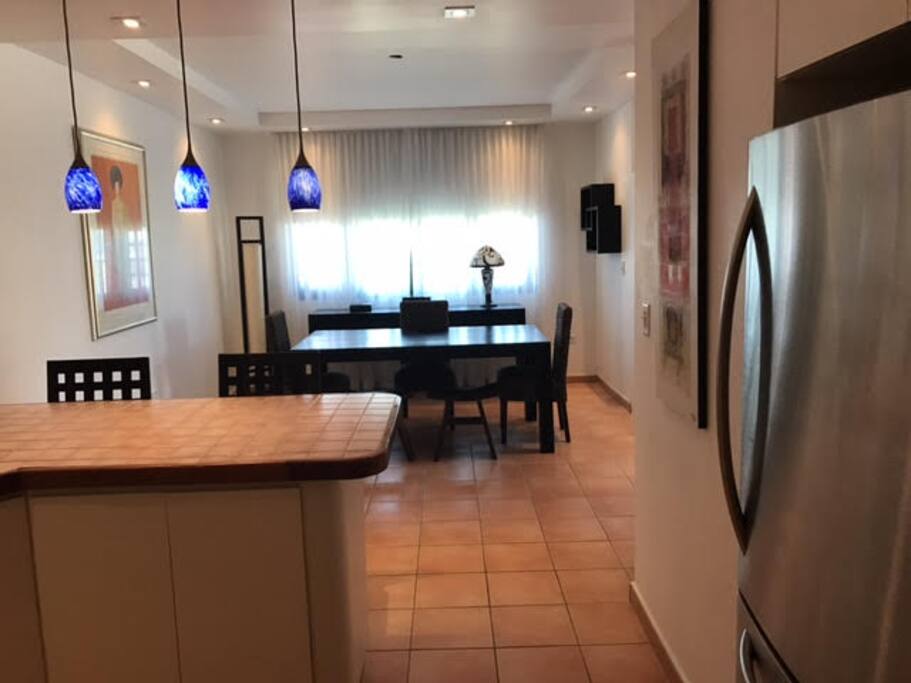 View from the kitchen to the dining area