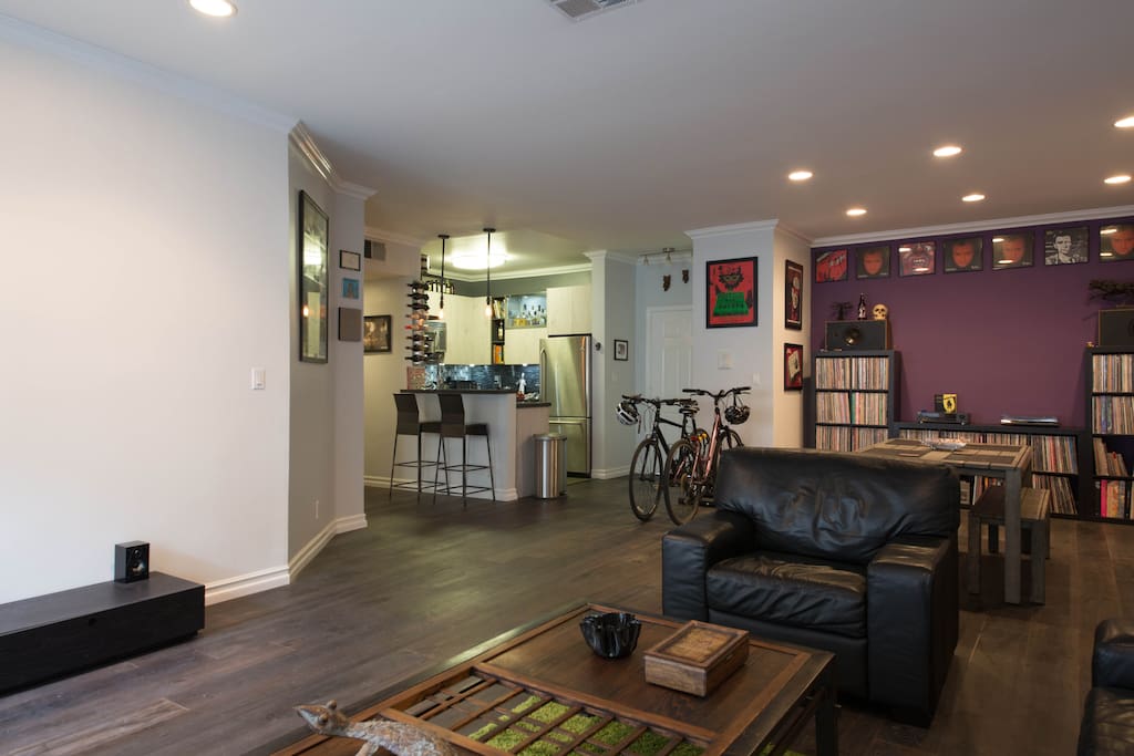 Living room, dining room, and bikes
