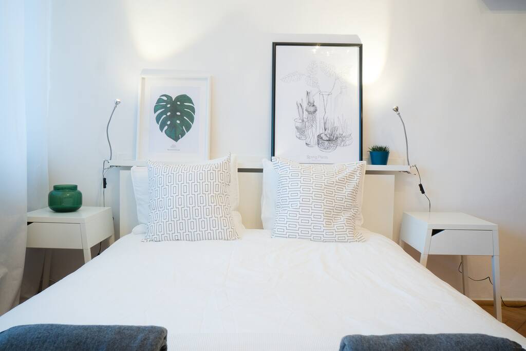 Stirring bedroom with a touch of art.