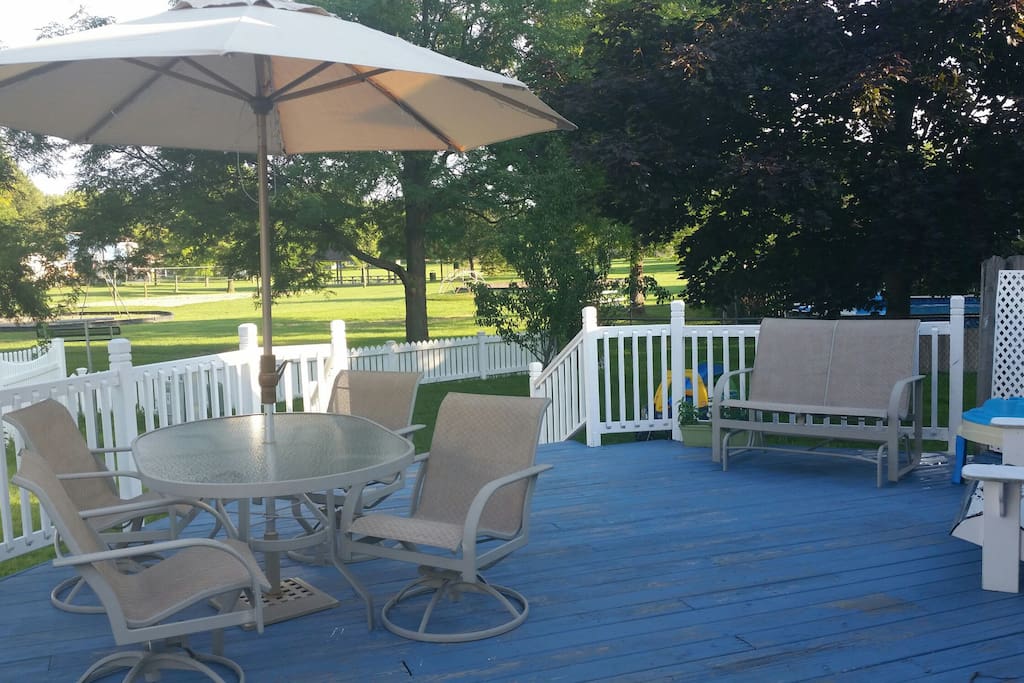 Spacious patio overlooking a wonderful park