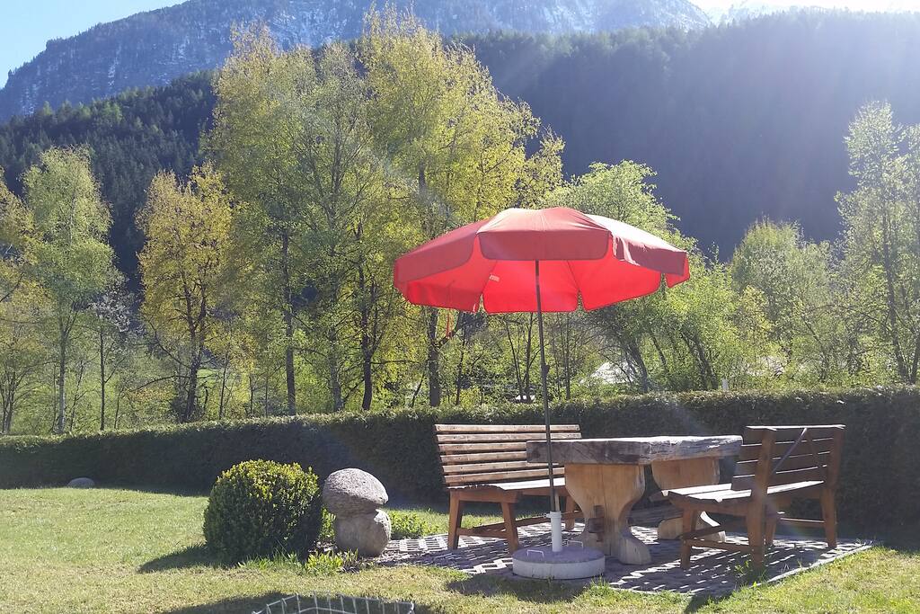 Private garden with seating area