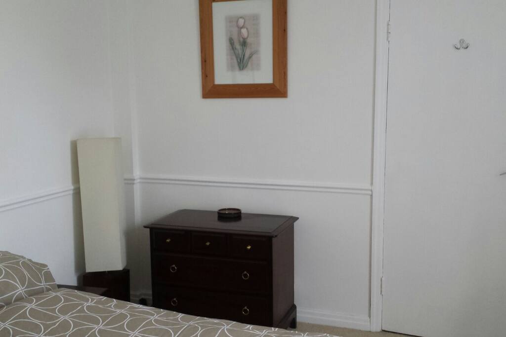 Your room is downstairs away from our bedrooms upstairs, no one is above this room.