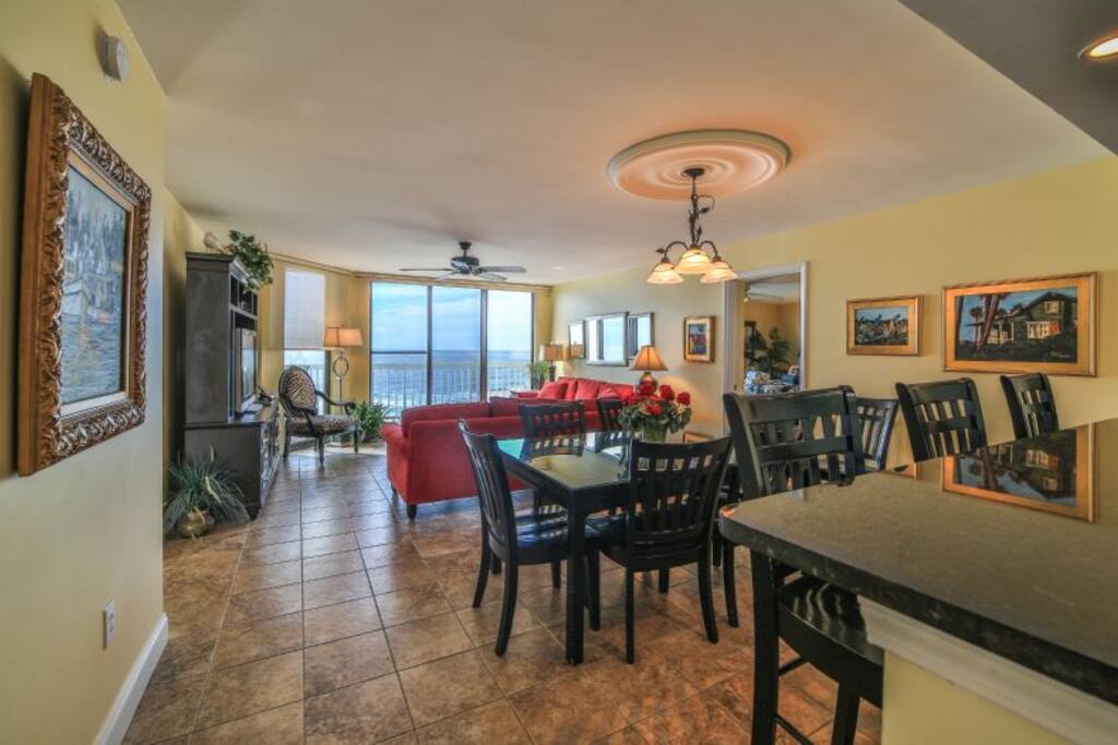Tiled Living, Dining & Kitchen Area