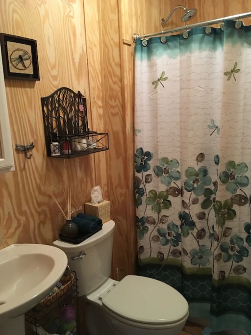 Bathroom with shower only, sorry no bathtub.