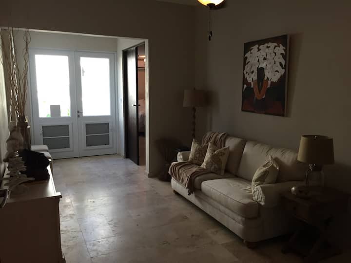 חדר משפחה עם ספה נפתחת לשניים.