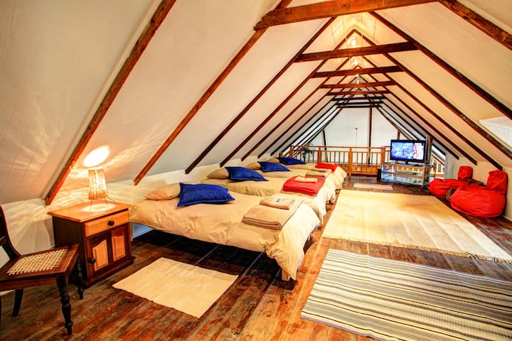 The loft with 4 single beds. Great for kids. 