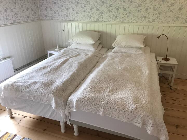 Прекрасна светла соба со оригинални изложени подни штици. Може да се постави како двоен или двоен. 