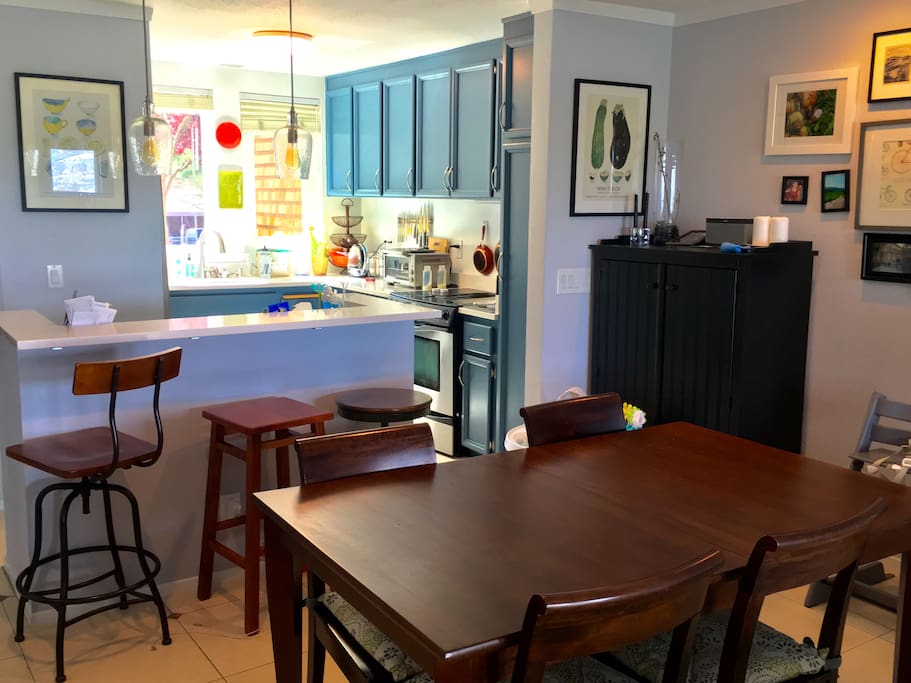 Sunny kitchen with island bar