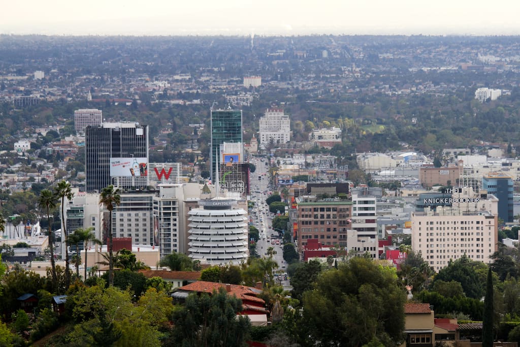 views from room looking at Vine street in downtown hollywood