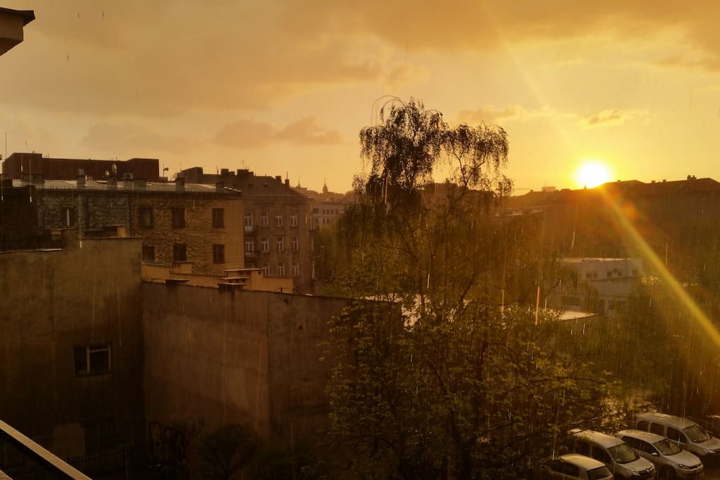 Sunset on a rainy evening from the balcony