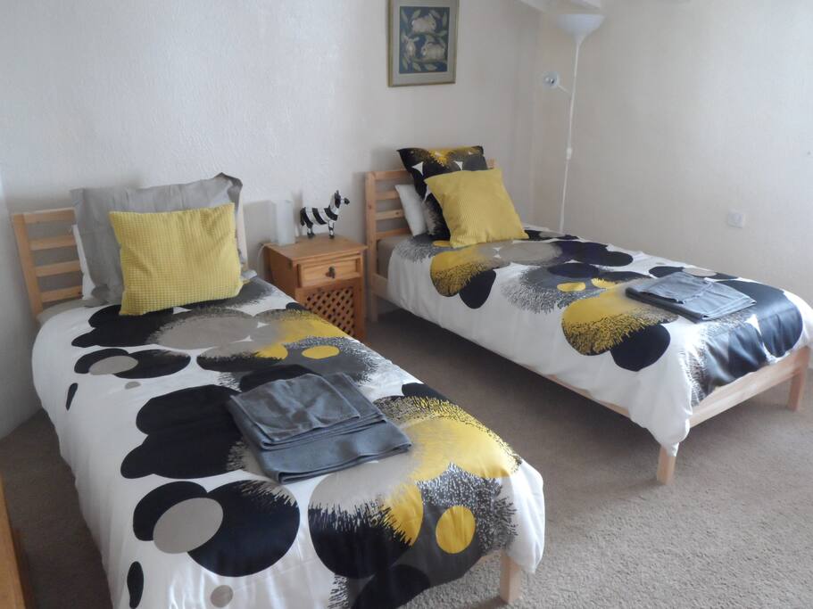 One of the beds in the twin bedroom