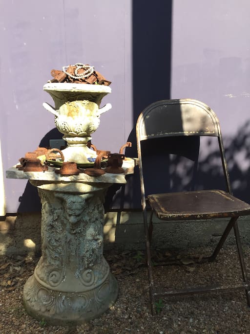 A seating area just outside the entrance door.
