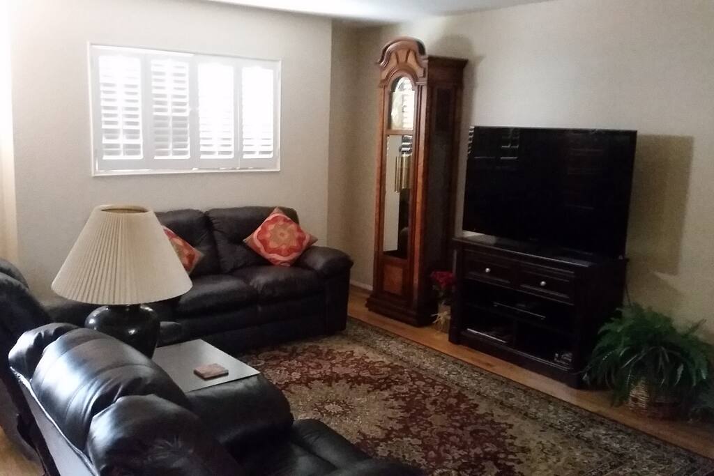 Living room with flat screen TV and DVD player