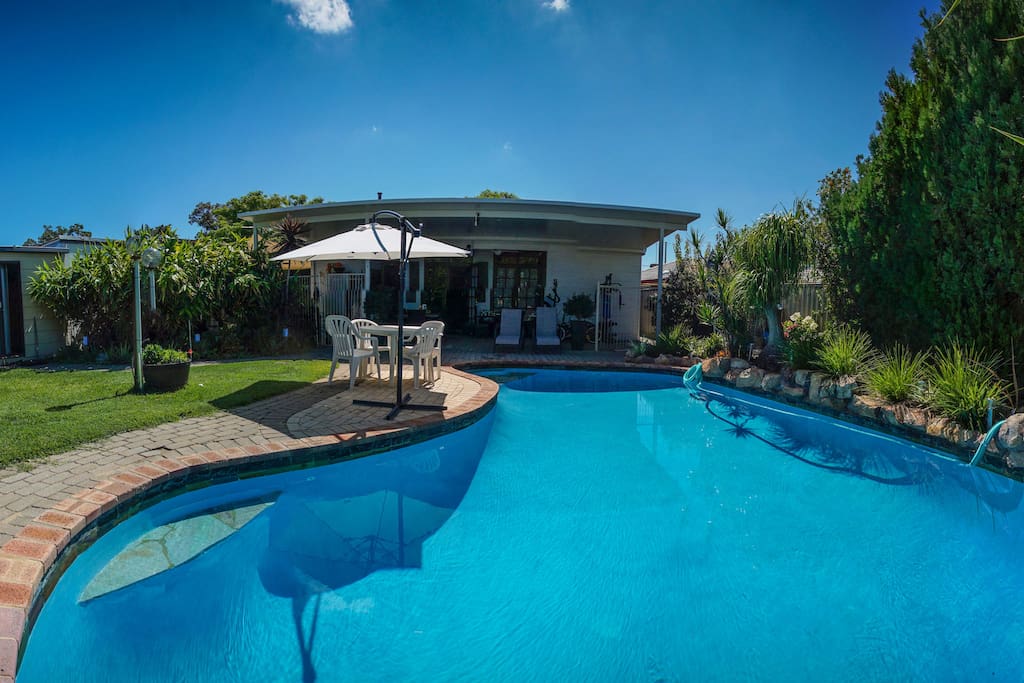 View from the pool to the main house