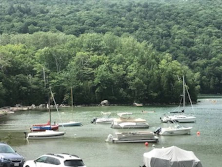 View of beach at south end of lake