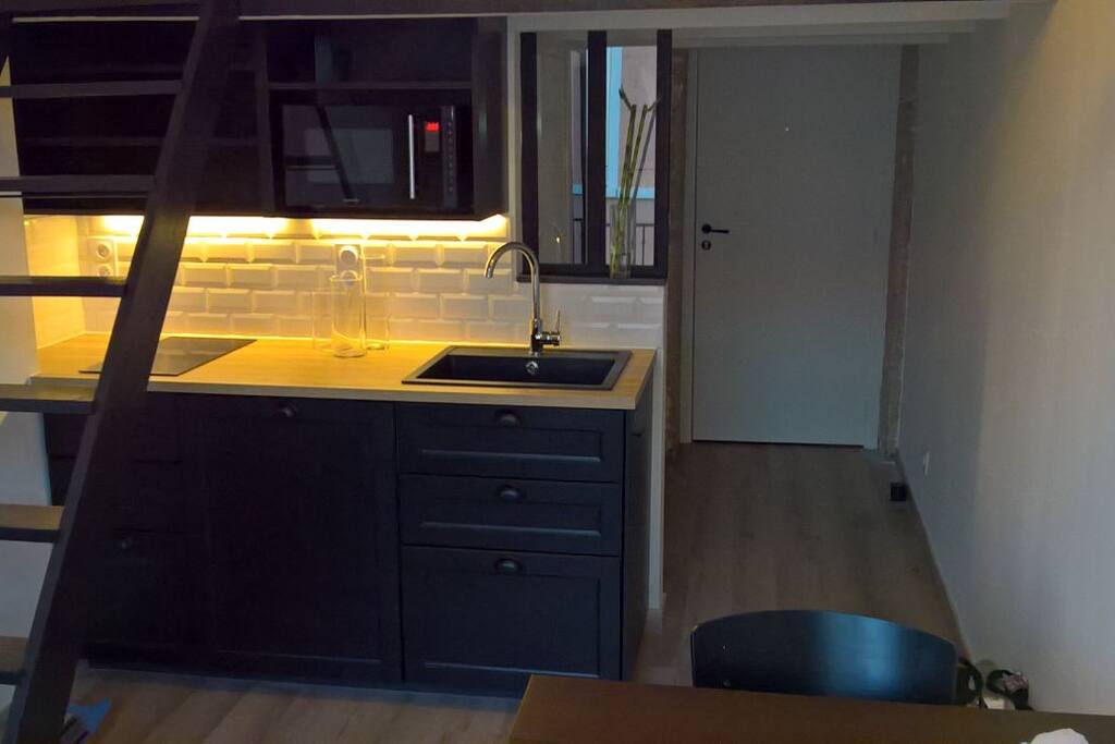 Plaque induction + four combine micro onde + frigo sous plan